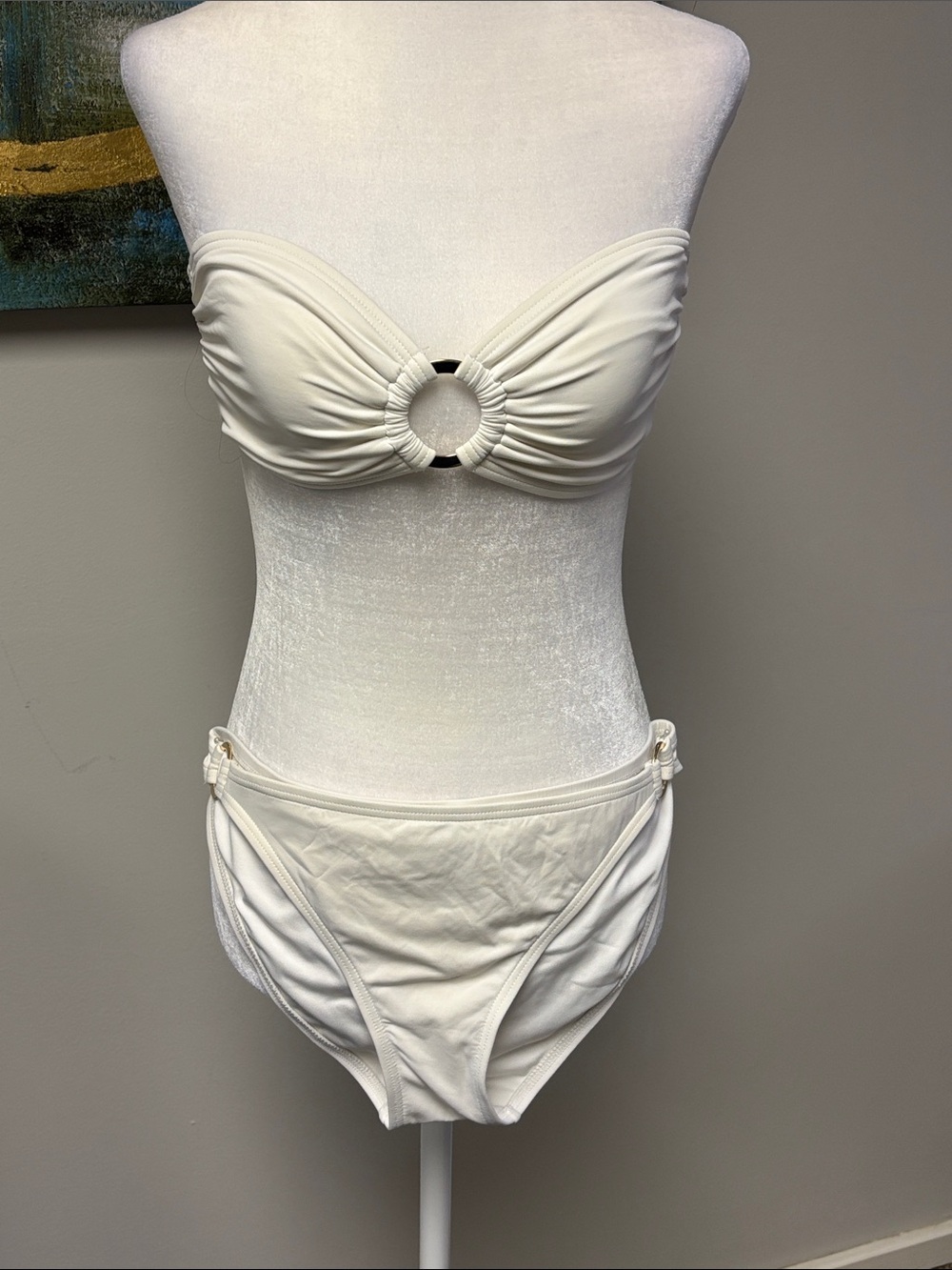 Banana Republic White Strapless Bandeau Bikini Set with Ring Accents